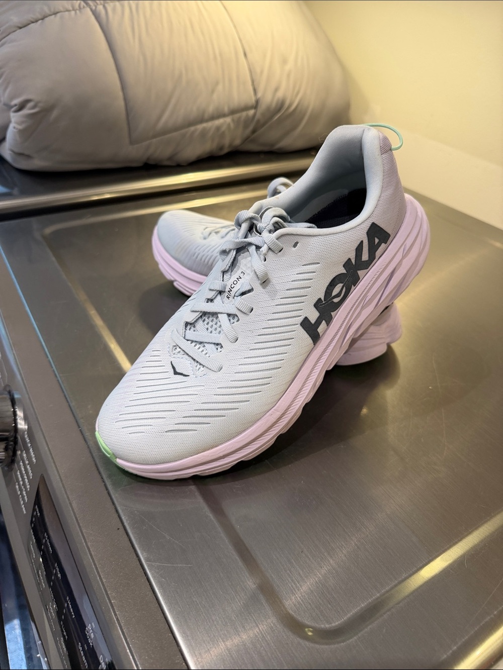 Hoka Women's Light Gray and Pink Athletic Running Shoes womenβs size 9.5.